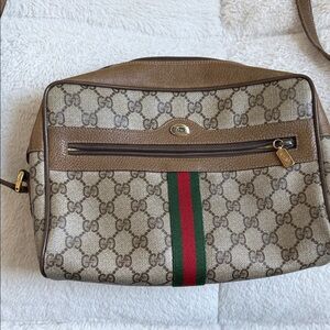 Vintage Gucci Beige and Brown Monogram Shoulder Bag